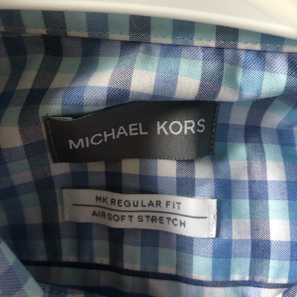 Michael Kors MK regular fit air soft stretch, blue button down dress shirt - Picture 4 of 5